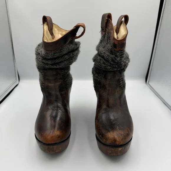 Bed Stu Leather Bruges Slouch Grey Knit Wedge Distressed Bohemian Moto Boot 8 - Picture 7 of 11